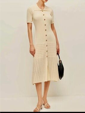 🌺🌺NWT GLORY CONNECTION Cream Knit Button-Front Collar Midi Dress size XL